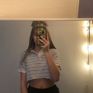 Red and blue striped cropped polo